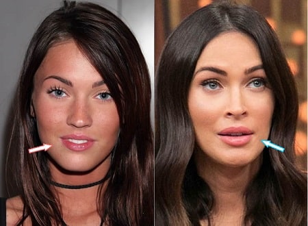 A picture of Megan Fox before (left) and after (right).